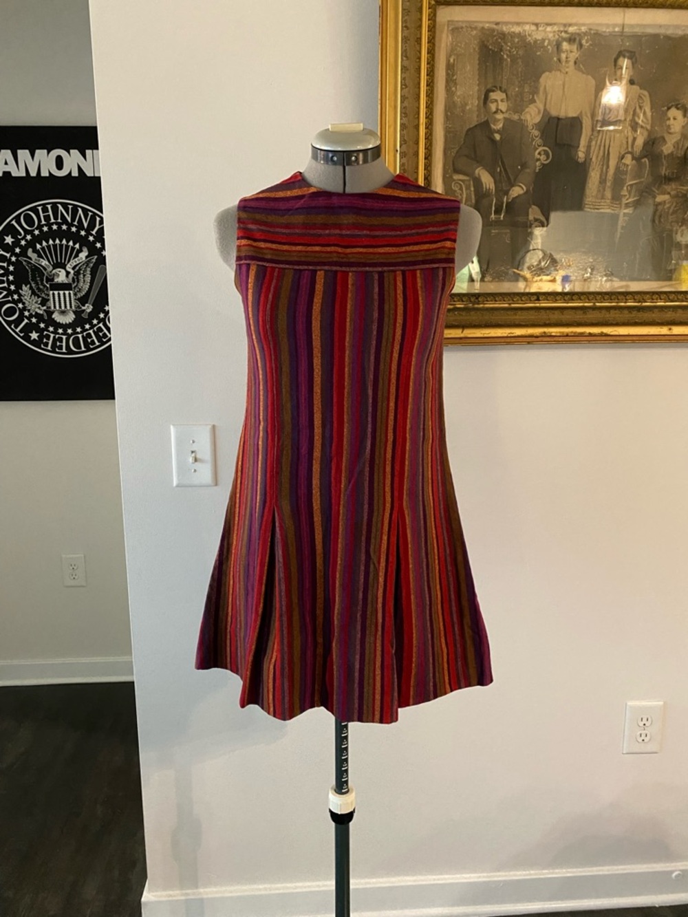 1960s Vintage Multicolor Striped Sleeveless Mini Dress - Red, Purple, Orange
